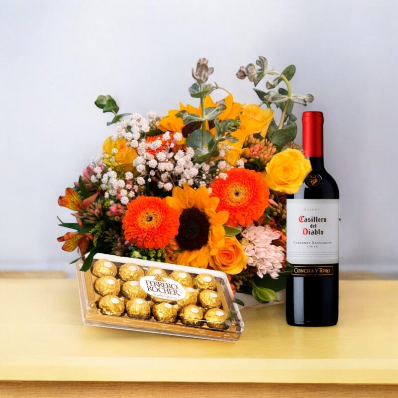 Mix de Flores, Chocolates e Vinho Casillero: Presente Exclusivo